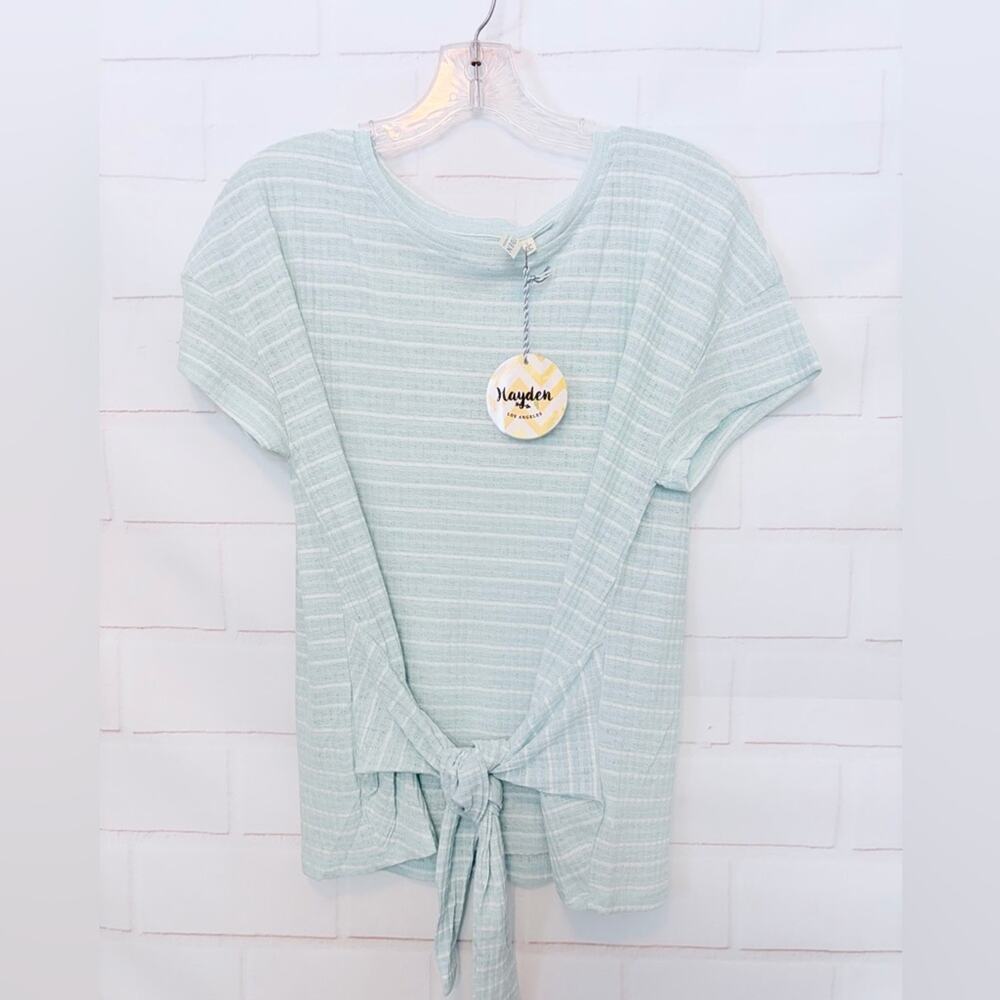 Hayden Los Angeles Striped Tie Front Top Size L NWT